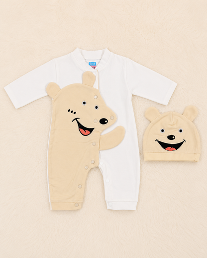 Super Soft Newborn Baby Boy Animal Romper with Matching Cap Set | 0–3 Months | LittleRoots Pakistan