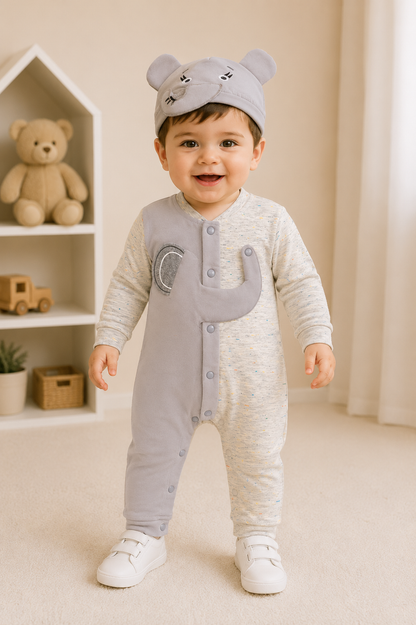 Super Soft Newborn Baby Boy Animal Romper with Matching Cap Set | 0–3 Months | LittleRoots Pakistan