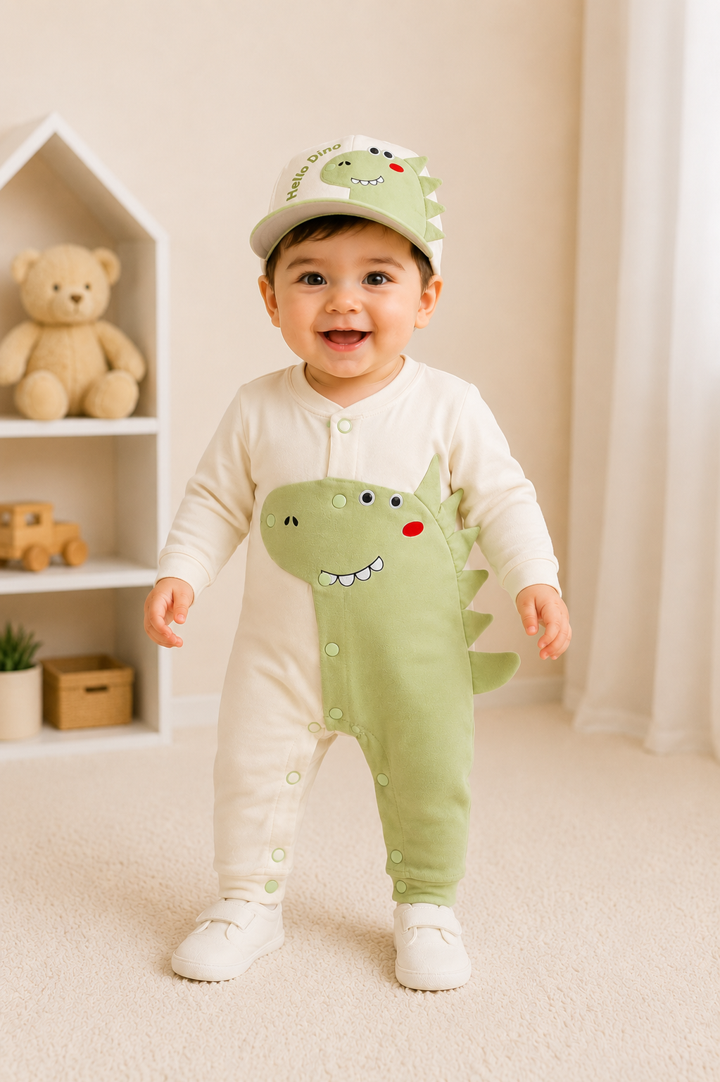 Super Soft Newborn Baby Boy Animal Romper with Matching Cap Set | 0–3 Months | LittleRoots Pakistan