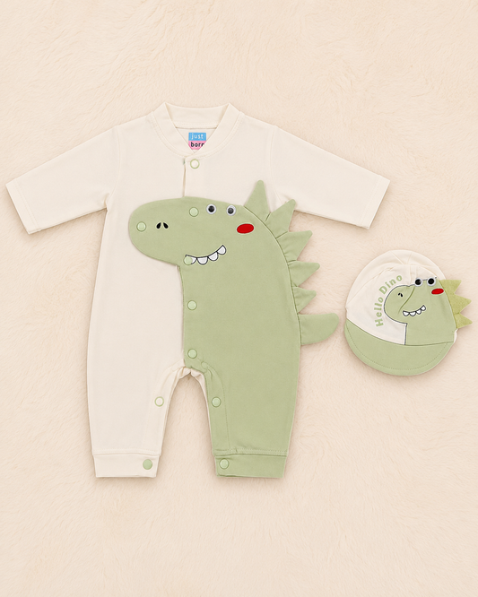 Super Soft Newborn Baby Boy Animal Romper with Matching Cap Set | 0–3 Months | LittleRoots Pakistan