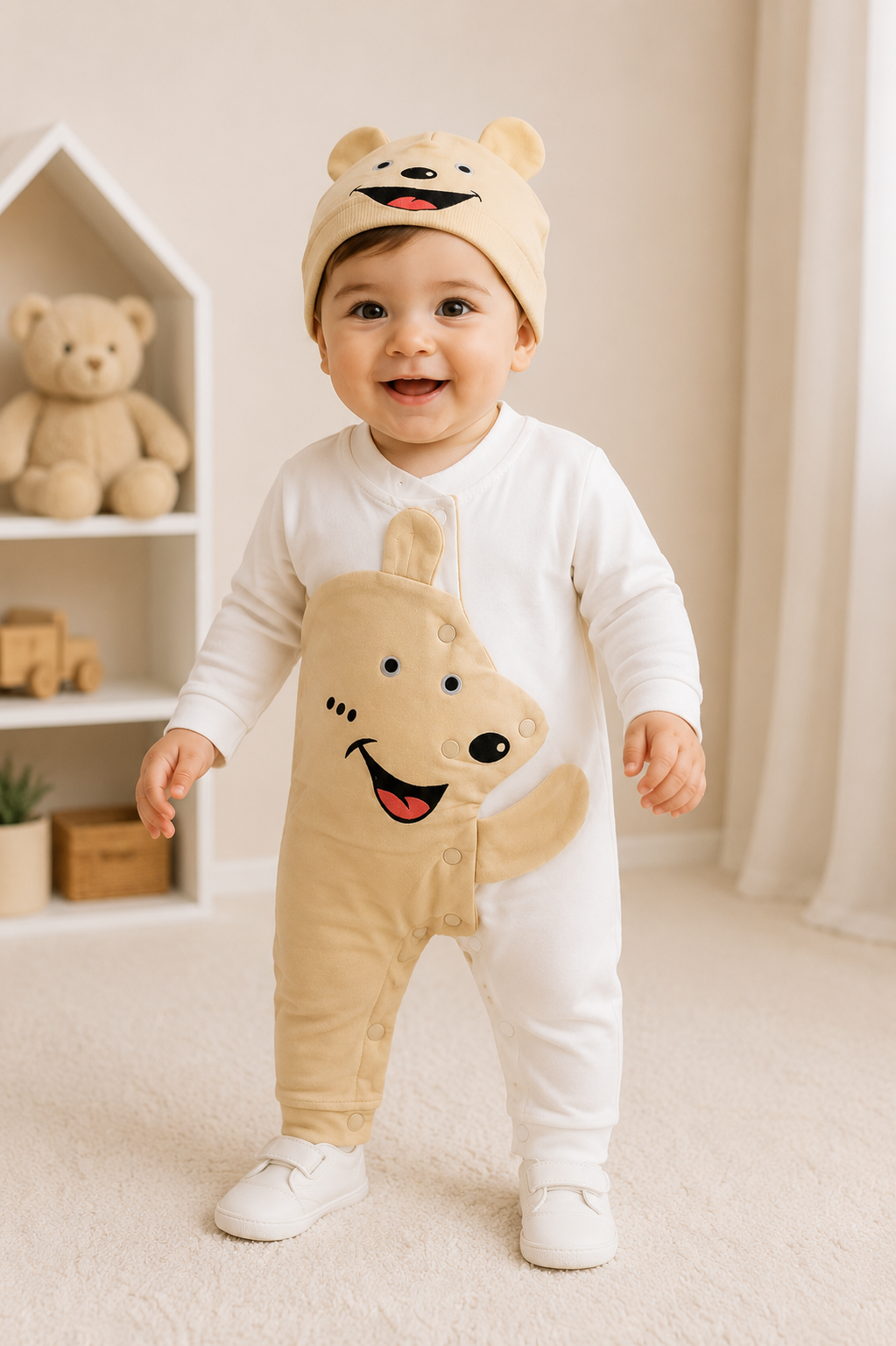 Super Soft Newborn Baby Boy Animal Romper with Matching Cap Set | 0–3 Months | LittleRoots Pakistan