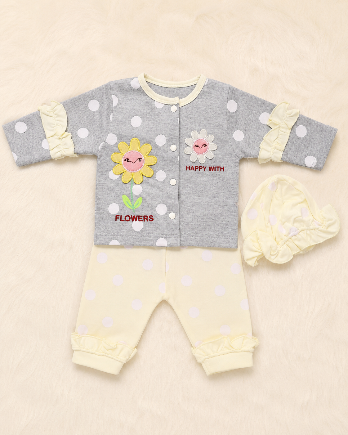 Just Born 3 Piece Baby Girl Starter Set – Soft Cotton Newborn Dress Set with Cap | LittleRoots Pakistan