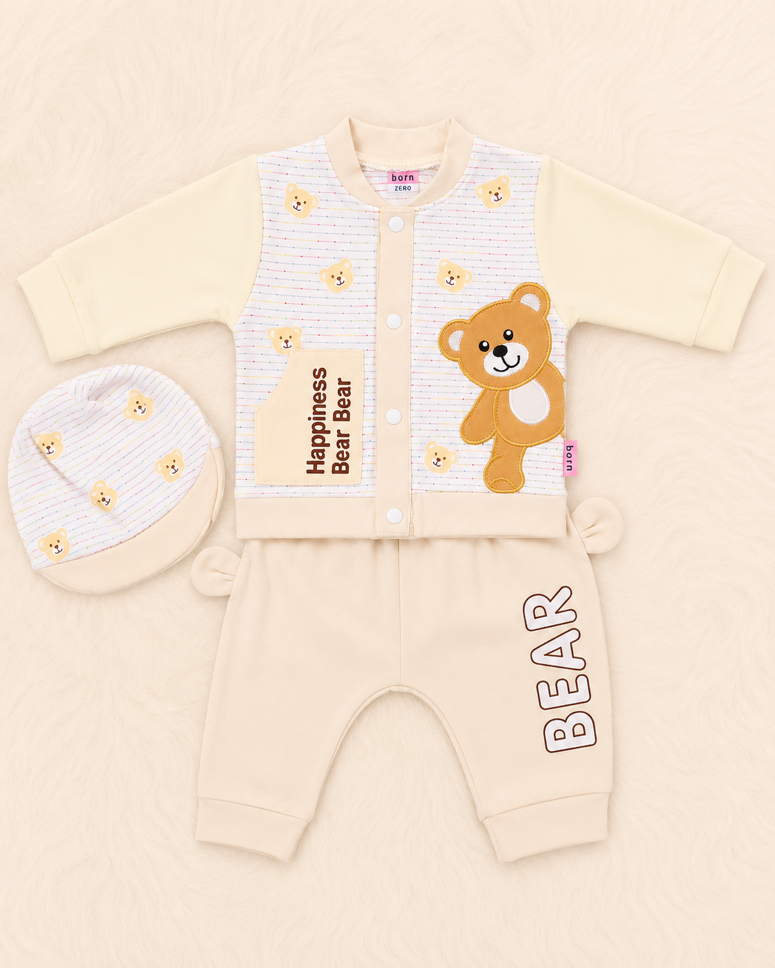 Just Born 3 Piece Newborn Baby Bear Set | Lightweight Blended Shirt, Trouser & P-Cap – LittleRoots Pakistan
