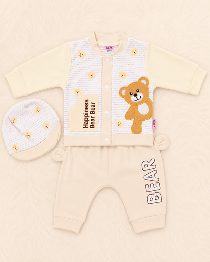 Just Born 3 Piece Newborn Baby Bear Set | Lightweight Blended Shirt, Trouser & P-Cap – LittleRoots Pakistan