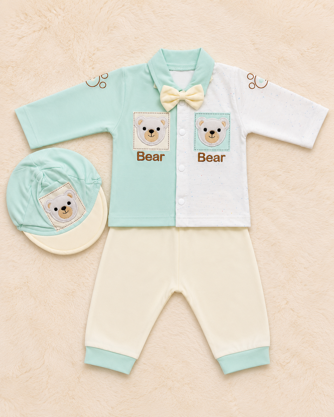 3 Piece Newborn Baby Bear Outfit Set – Lightweight Blended Fabric | LittleRoots Pakistan
