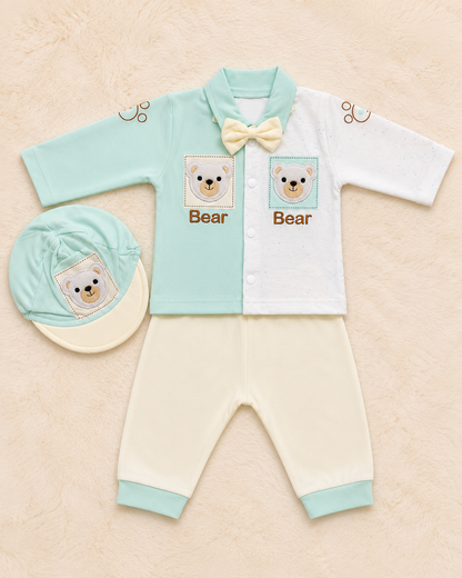 3 Piece Newborn Baby Bear Outfit Set – Lightweight Blended Fabric | LittleRoots Pakistan