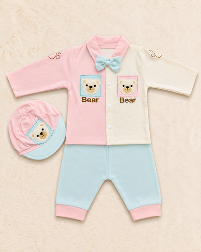 3 Piece Newborn Baby Bear Outfit Set – Lightweight Blended Fabric | LittleRoots Pakistan