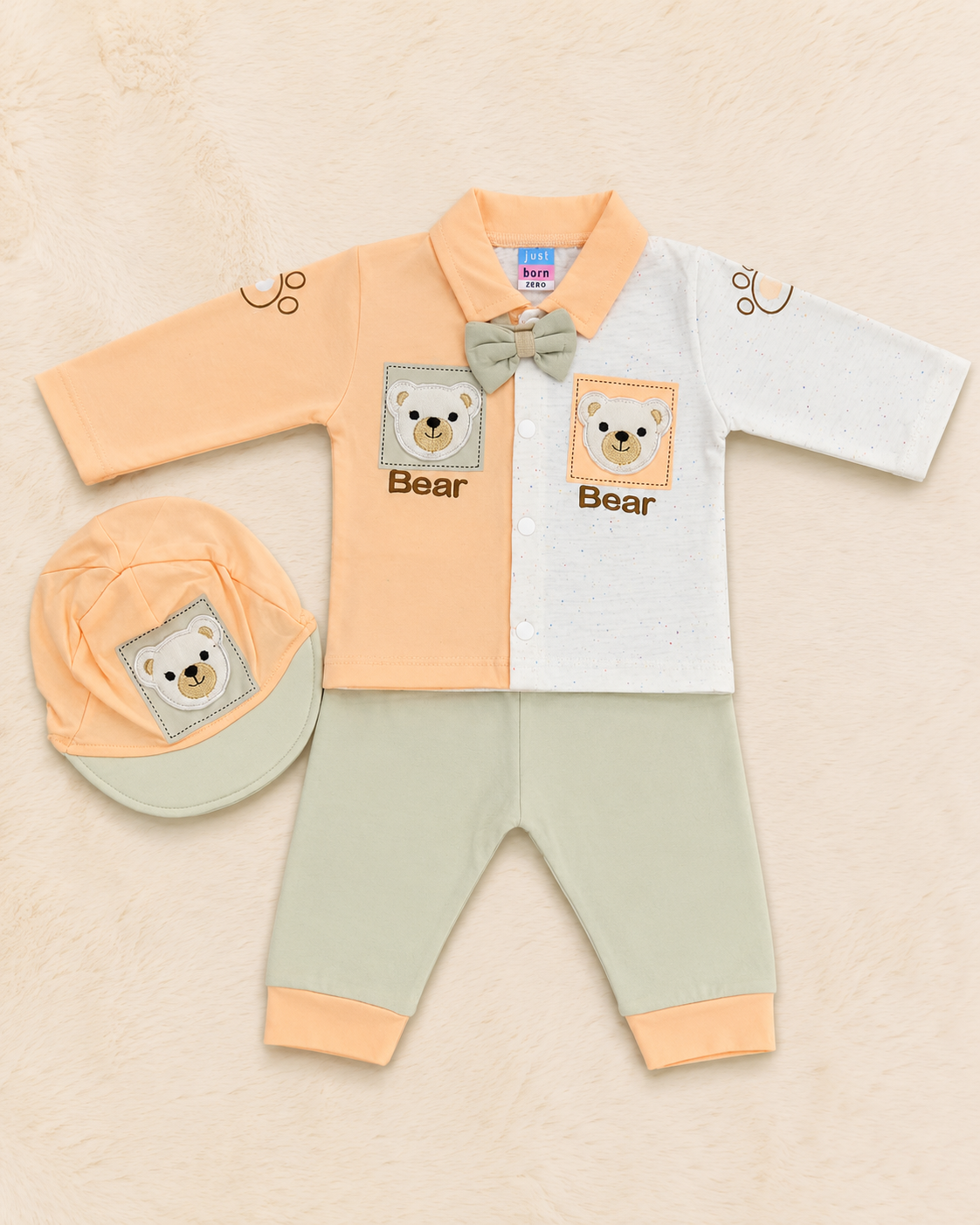 3 Piece Newborn Baby Bear Outfit Set – Lightweight Blended Fabric | LittleRoots Pakistan