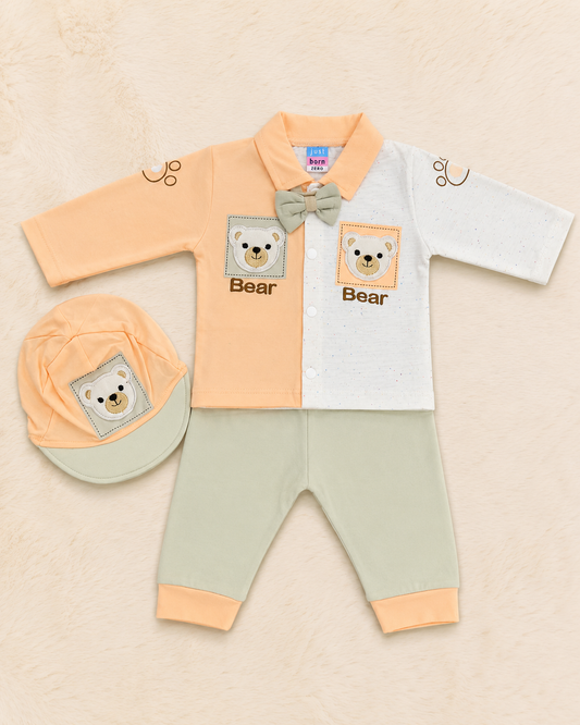 3 Piece Newborn Baby Bear Outfit Set – Lightweight Blended Fabric | LittleRoots Pakistan