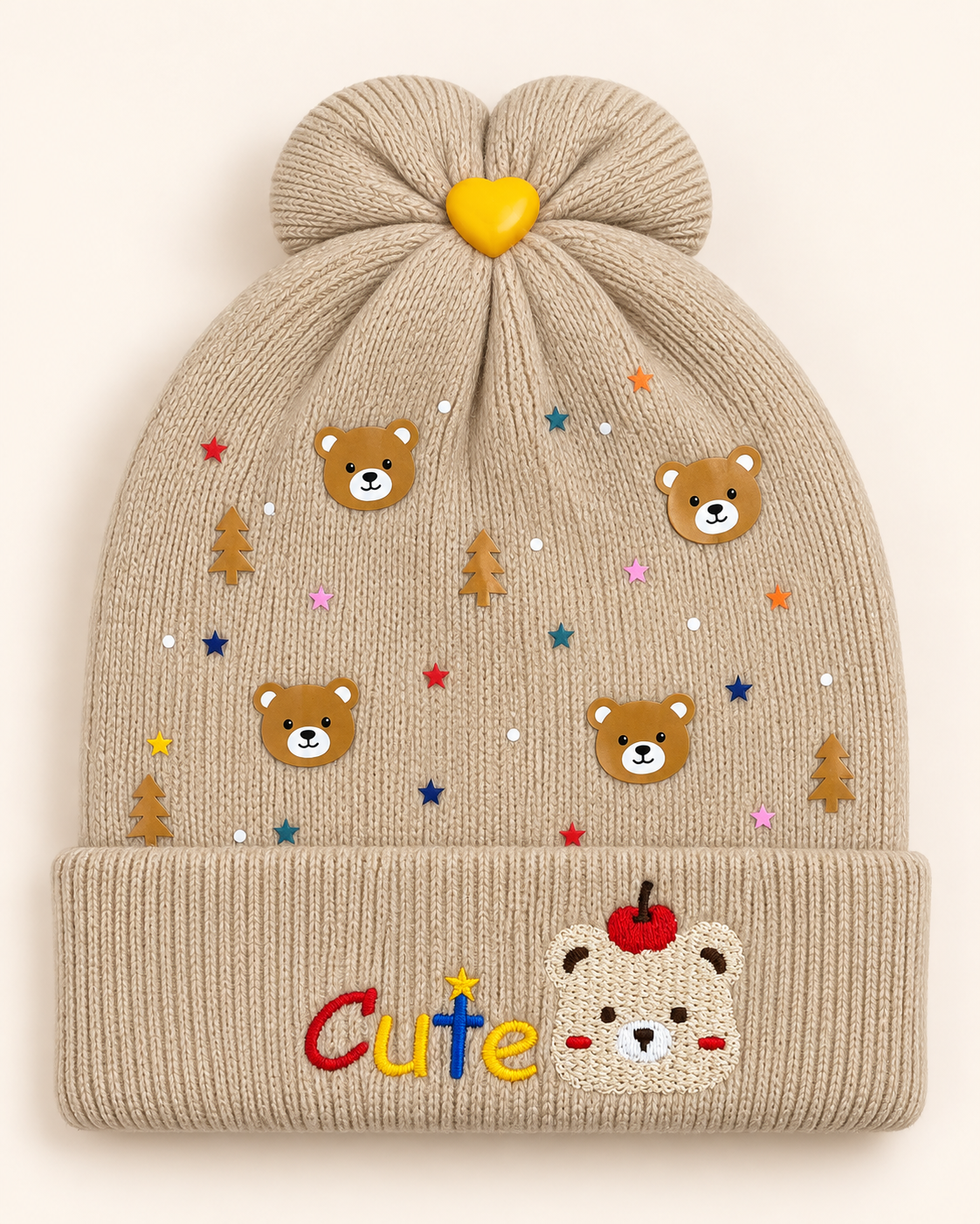 Imported Warm Baby Winter Cap – Cute Bear & Star Knit Beanie | 0–6 Months