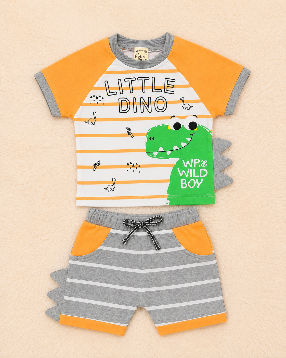 Little Dino Baby Boy Summer Co-Ord Set with Shorts – 2 Piece Outfit