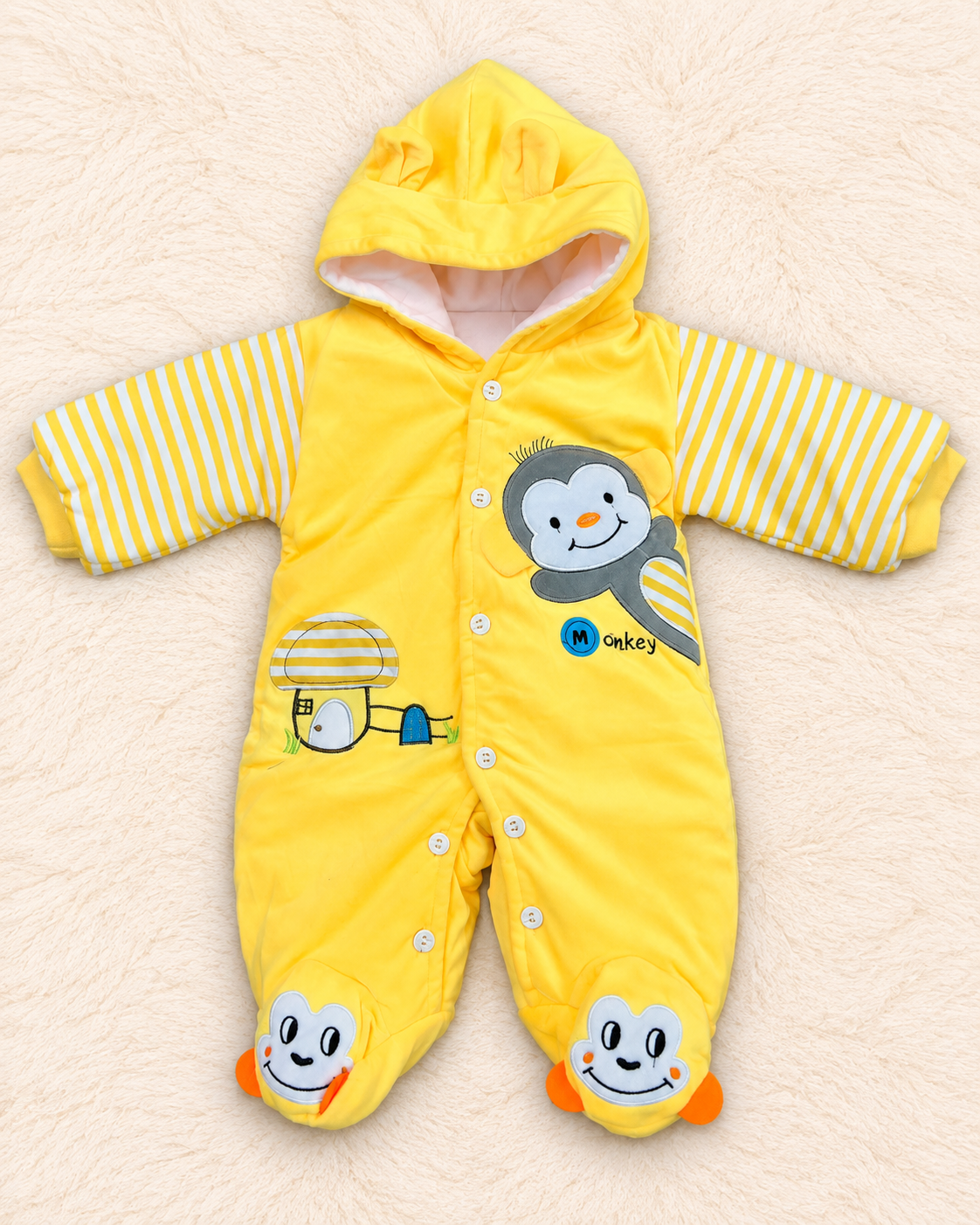 Cozy Velvet Hooded Footed Baby Romper | 0–3 Months