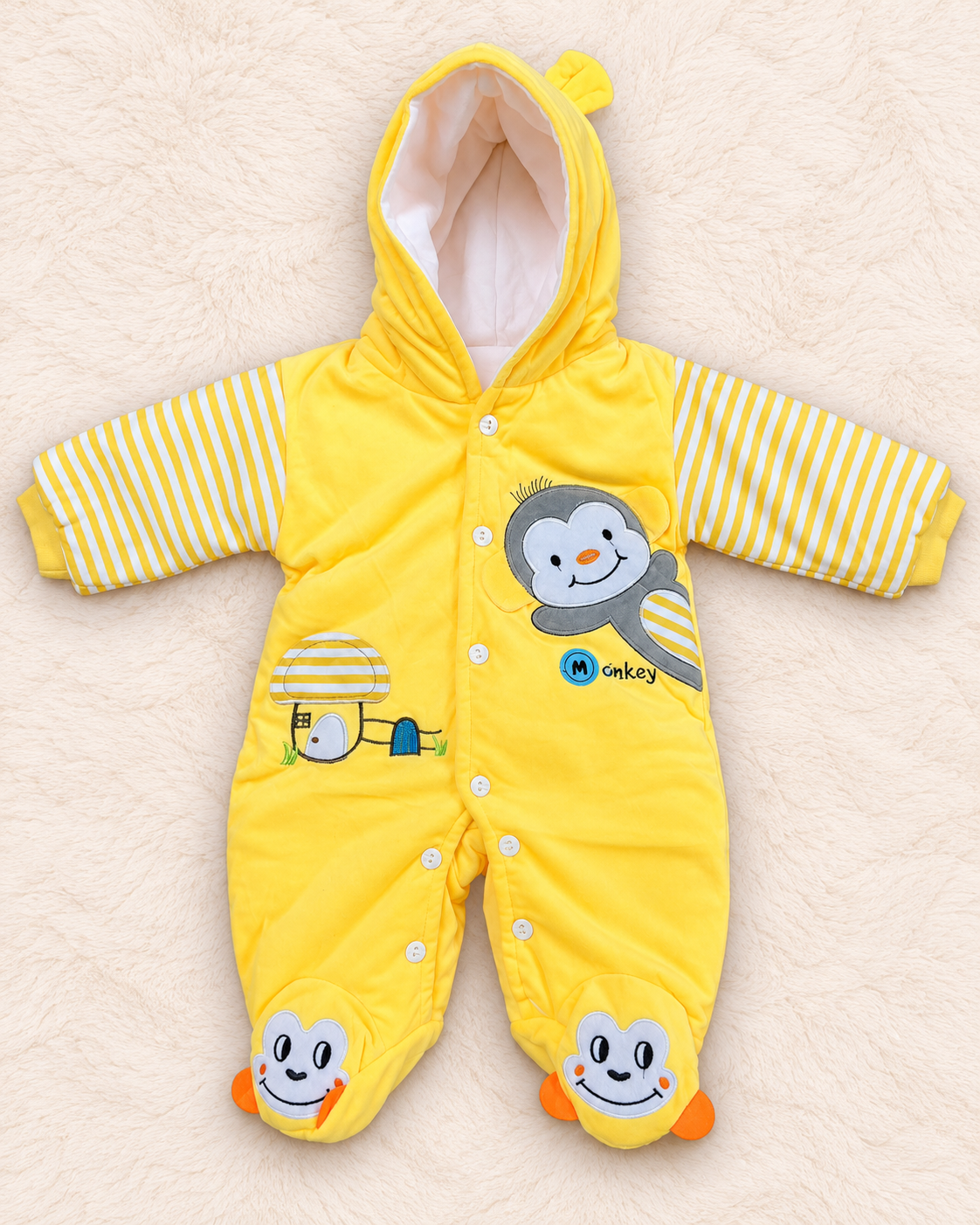 Cozy Velvet Hooded Footed Baby Romper | 0–3 Months