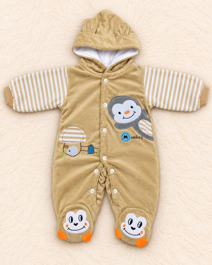 Cozy Velvet Hooded Footed Baby Romper | 0–3 Months