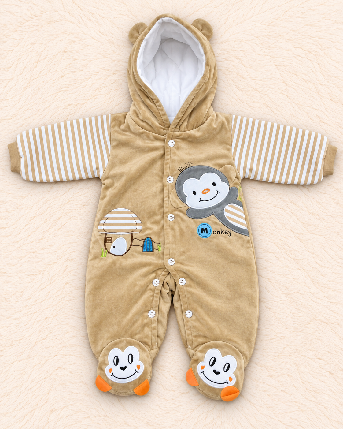 Cozy Velvet Hooded Footed Baby Romper | 0–3 Months