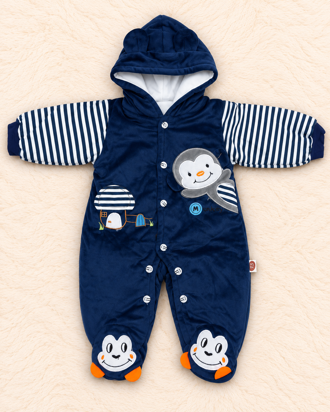 Cozy Velvet Hooded Footed Baby Romper | 0–3 Months