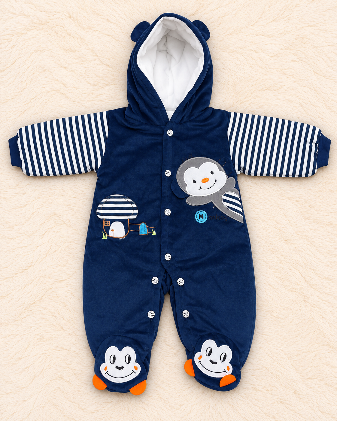 Cozy Velvet Hooded Footed Baby Romper | 0–3 Months
