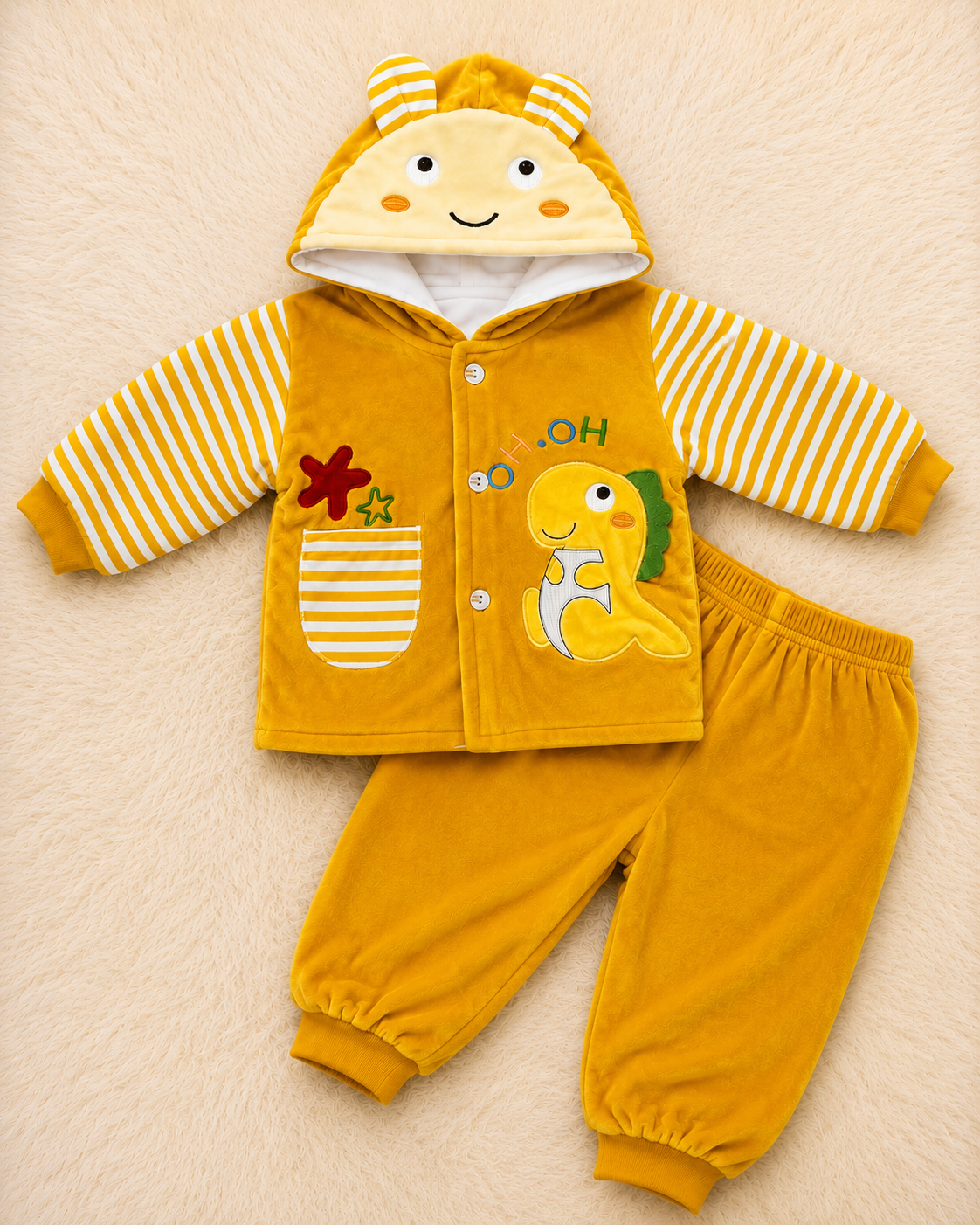 Baby Warm Hooded Jacket & Trouser Set | Cozy Winter Outfit