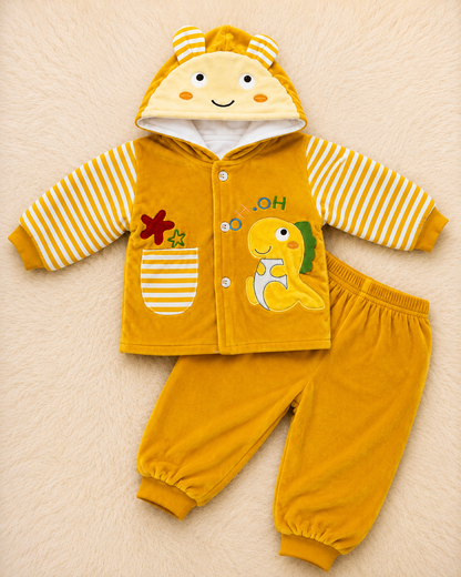 Baby Warm Hooded Jacket & Trouser Set | Cozy Winter Outfit
