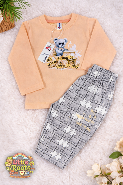 Baby Boy Teddy Print T-Shirt & Trouser Set