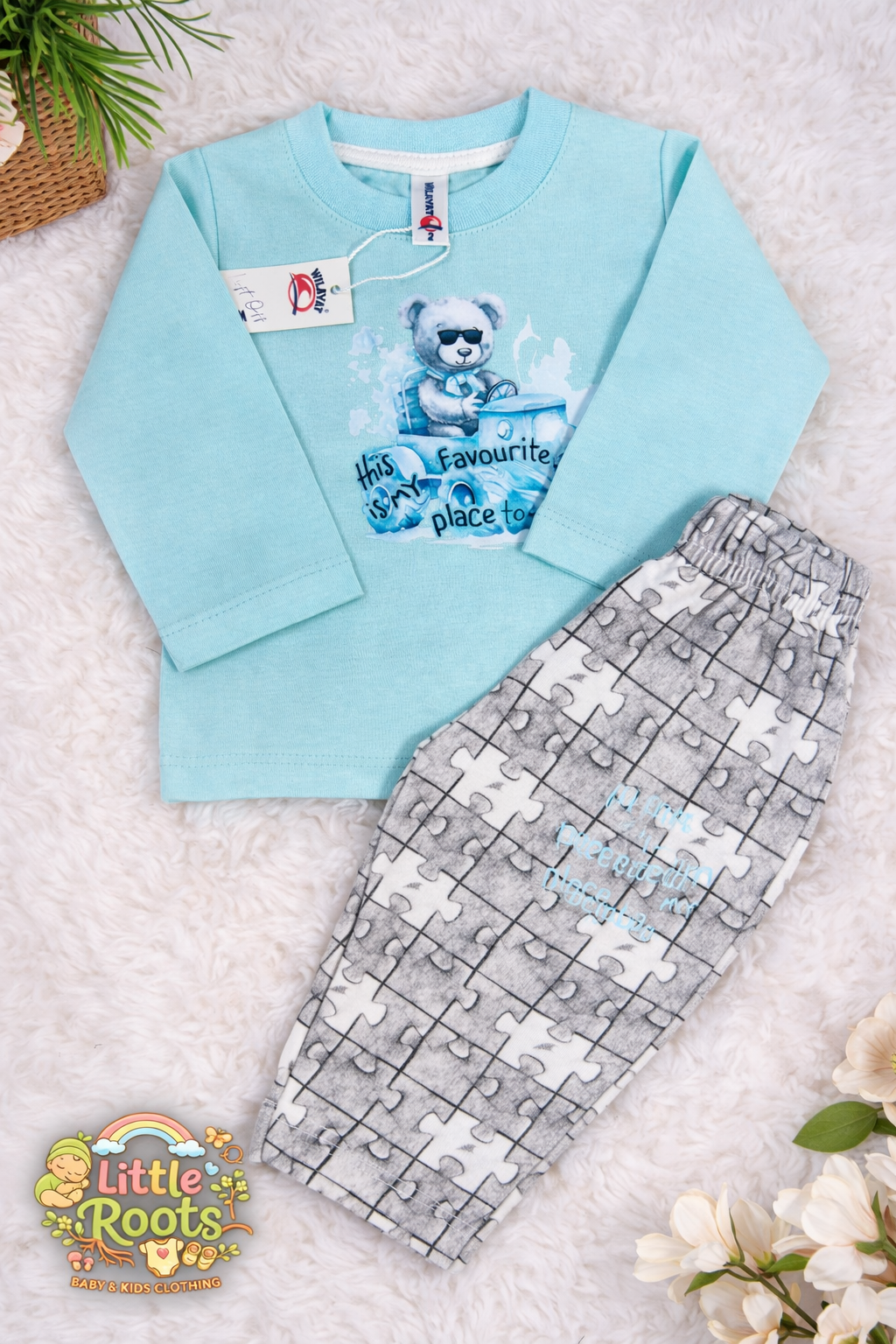Baby Boy Teddy Print T-Shirt & Trouser Set