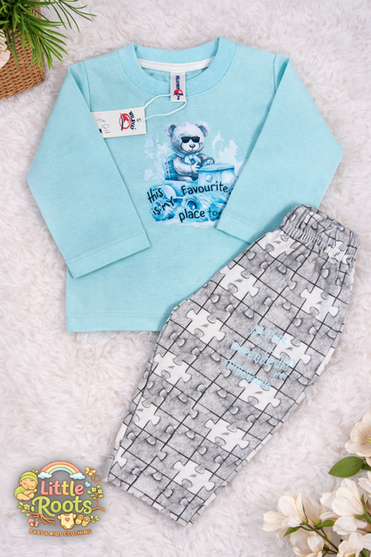 Baby Boy Teddy Print T-Shirt & Trouser Set