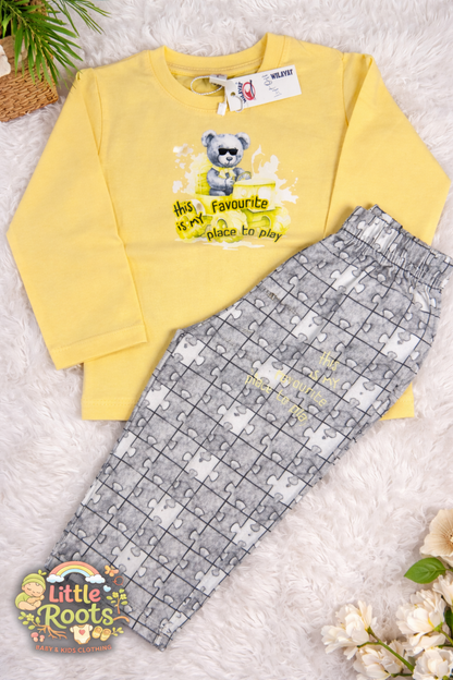 Baby Boy Teddy Print T-Shirt & Trouser Set