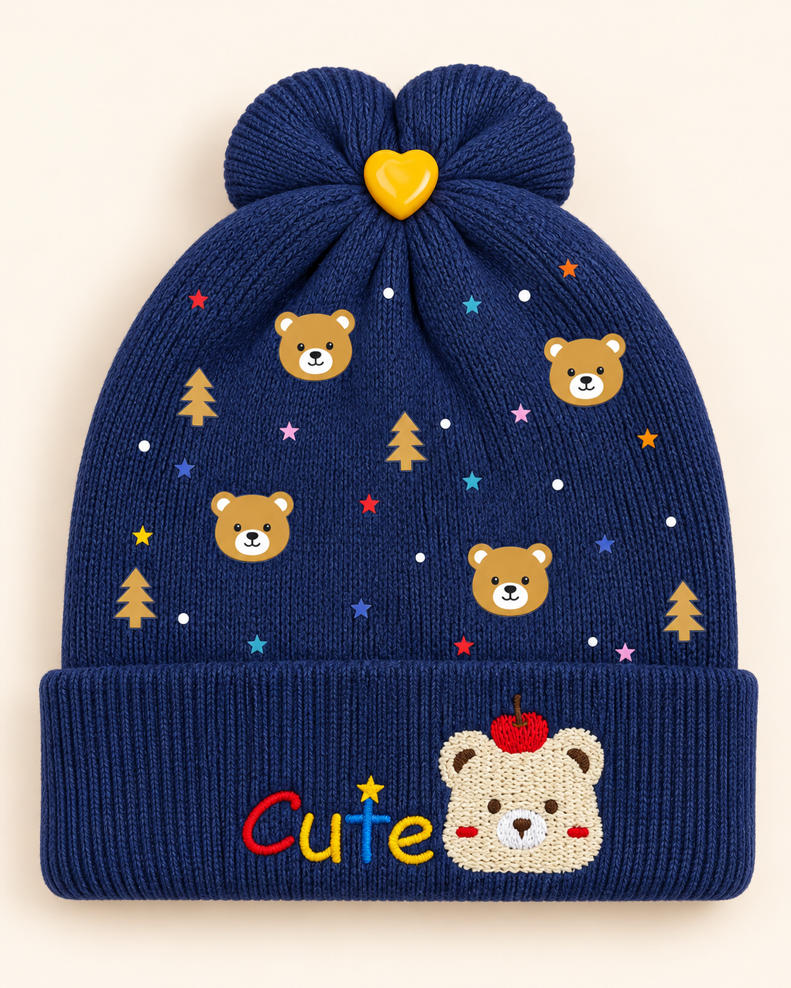Imported Warm Baby Winter Cap – Cute Bear & Star Knit Beanie | 0–6 Months