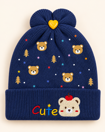 Imported Warm Baby Winter Cap – Cute Bear & Star Knit Beanie | 0–6 Months