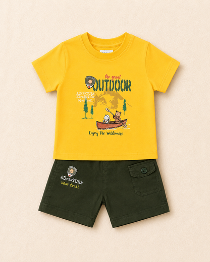 Adventure Outdoor Baby Boy T-Shirt & Cargo Shorts Set – 2 Piece Summer Outfit