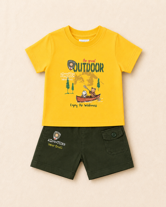 Adventure Outdoor Baby Boy T-Shirt & Cargo Shorts Set – 2 Piece Summer Outfit