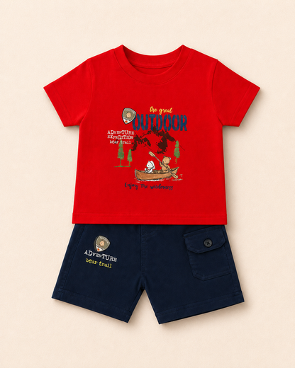 Adventure Outdoor Baby Boy T-Shirt & Cargo Shorts Set – 2 Piece Summer Outfit