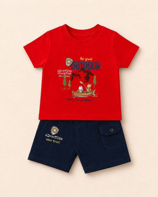 Adventure Outdoor Baby Boy T-Shirt & Cargo Shorts Set – 2 Piece Summer Outfit