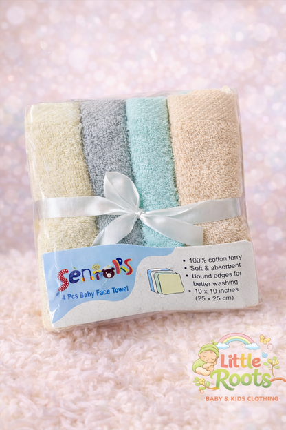 Pack of 4 Baby Face Towels – Soft & Gentle Cotton