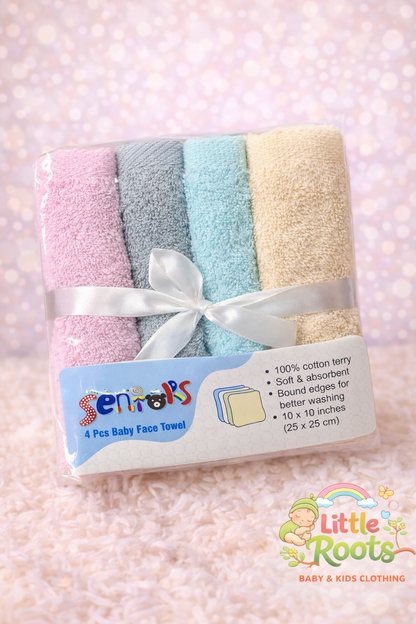 Pack of 4 Baby Face Towels – Soft & Gentle Cotton