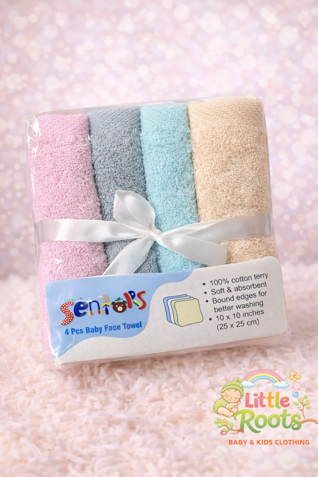 Pack of 4 Baby Face Towels – Soft & Gentle Cotton