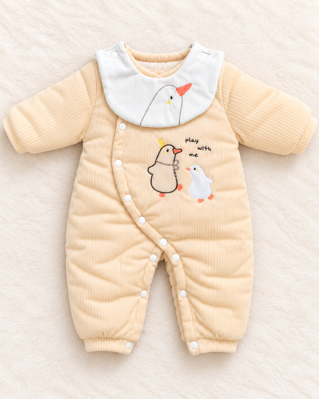 Imported Velvet Baby Romper with Duck Embroidery | Warm Winter Wear