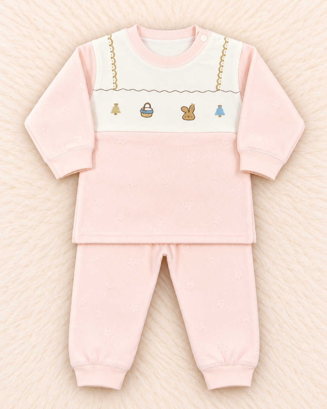 Imported Warm Velvet Baby Shirt & Trouser Set – Star Print | Littleroots Pakistan