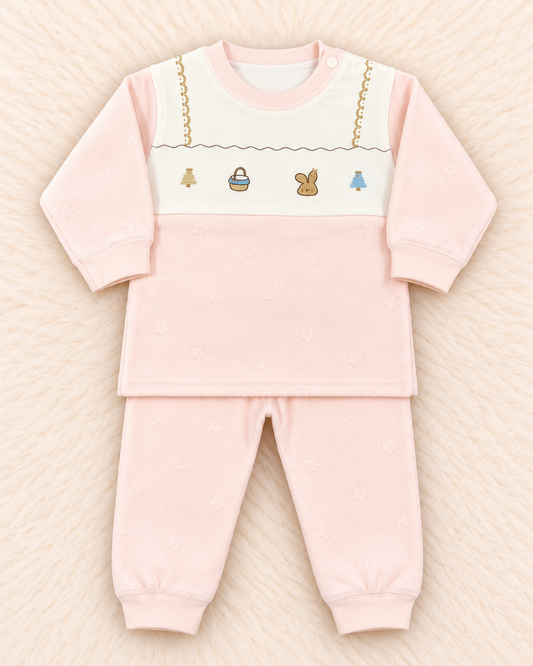 Imported Warm Velvet Baby Shirt & Trouser Set – Star Print | Littleroots Pakistan