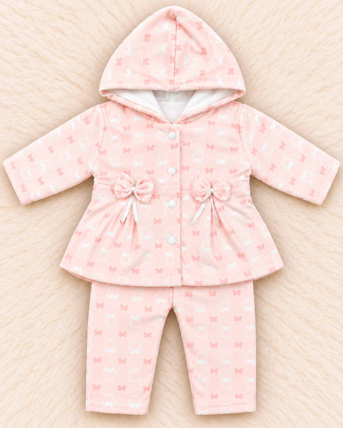 Imported Baby Girl Butterfly Print Hooded Frock with Trousers – 2-Piece Set