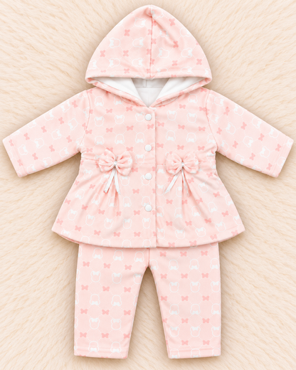 Imported Baby Girl Butterfly Print Hooded Frock with Trousers – 2-Piece Set