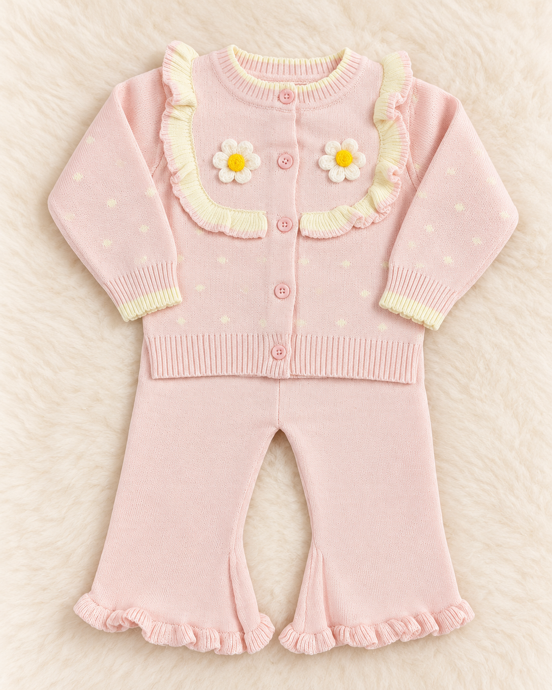Tea Pink Woollen Baby Girl 2-Piece Set – Floral Ruffle