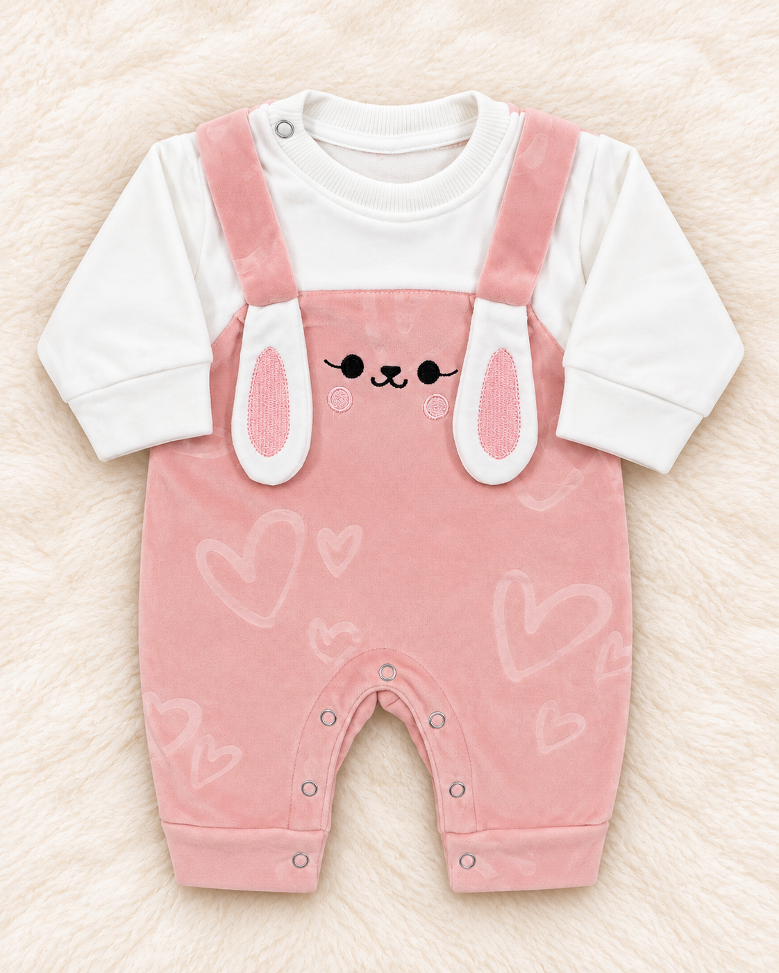Imported Warm Velvet Bunny Romper for Baby Girls | 0–12 Months