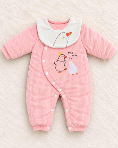 Imported Velvet Baby Romper with Duck Embroidery | Warm Winter Wear