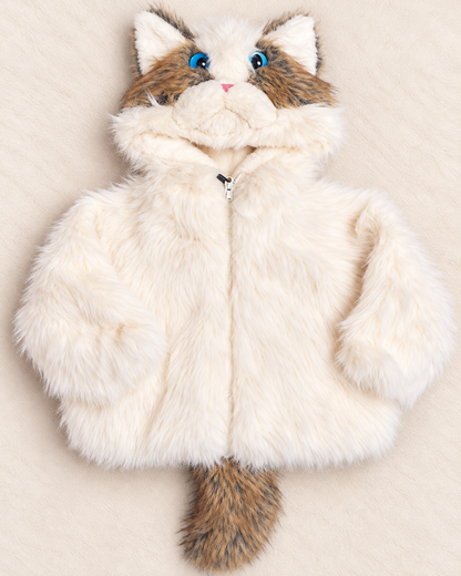Imported Girls' Fluffy Cat Hooded Winter Jacket – Cream
