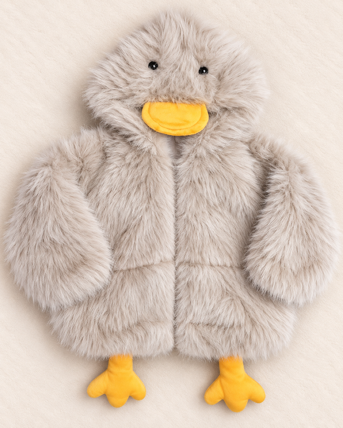 Imported Girls' Fluffy Duck Hooded Winter Jacket – Pink, White, Yellow & Beige