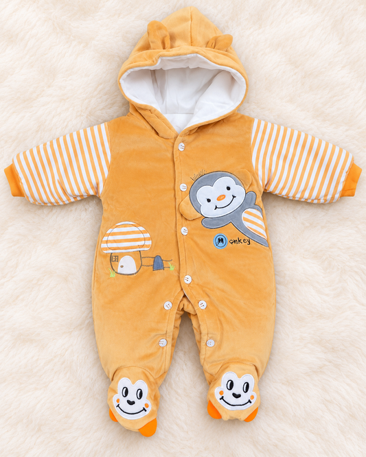 Cozy Velvet Hooded Footed Baby Romper | 0–3 Months