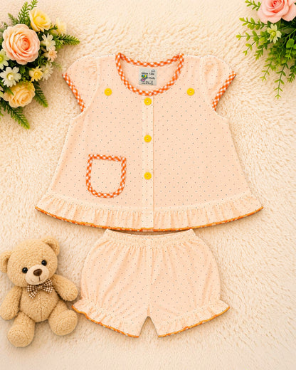 Little Dots Summer Co-Ord Set for Baby Girls – Soft Cotton Top & Shorts (0-6 Months)