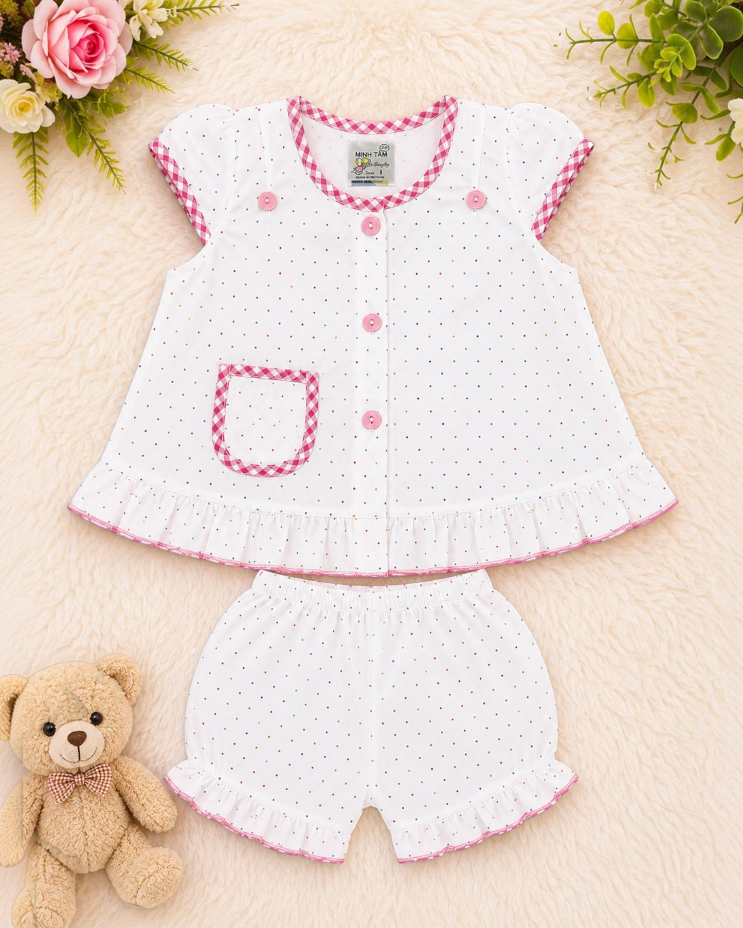 Little Dots Summer Co-Ord Set for Baby Girls – Soft Cotton Top & Shorts (0-6 Months)