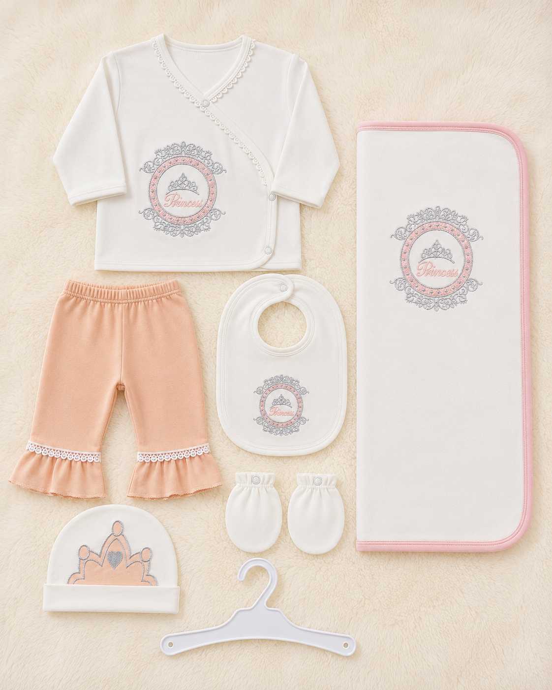 Disney Princess 7 Piece Newborn Baby Gift Set – Cotton Starter Set with Wrapping Sheet | LittleRoots Pakistan